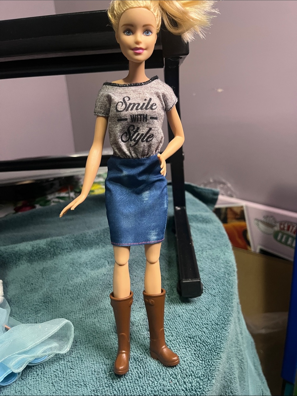 Barbie Blue Denim Skirt with Gray 'Smile With Style' Top